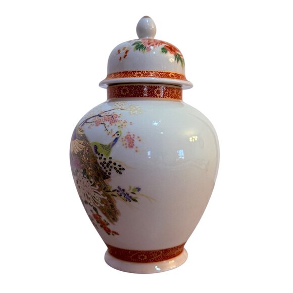 Satsuma Peacock Ginger Jar Decorative Japanese Bird Vase 7" Floral VTG Home Deco - Picture 4 of 13